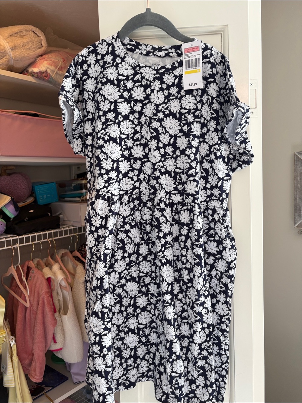 NWT Girls Vineyard Vines Navy & White Floral Short Sleeve Dress - Size M
